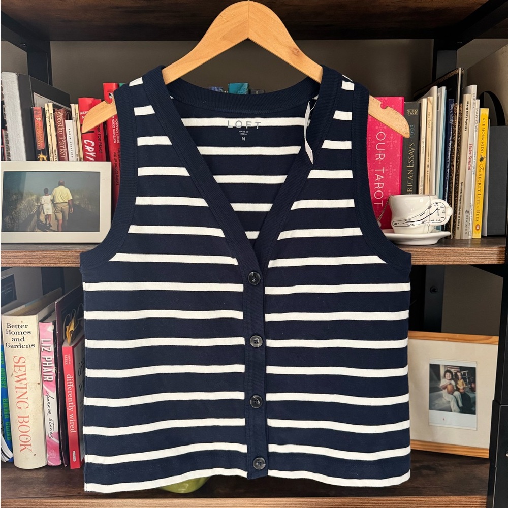 LOFT Navy and White Striped Tank Top